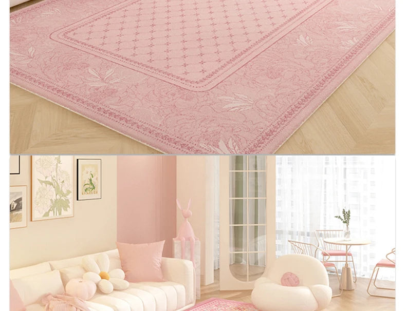 Pink Plush Luxury Rococo Floral Girl Pink Rugs