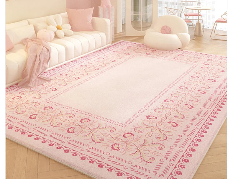 Pink Plush Luxury Rococo Floral Girl Pink Rugs