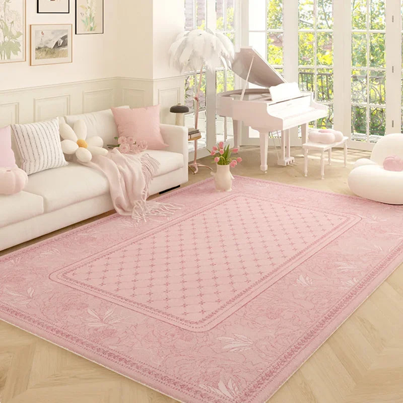Pink Plush Luxury Rococo Floral Girl Pink Rugs
