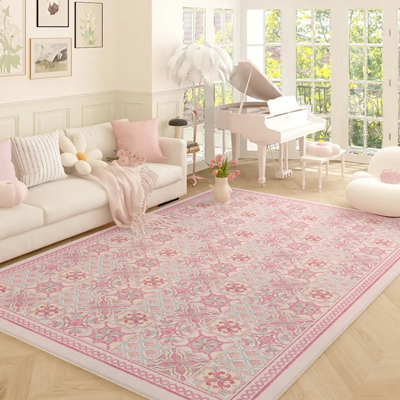 Pink Plush Luxury Rococo Floral Girl Pink Rugs