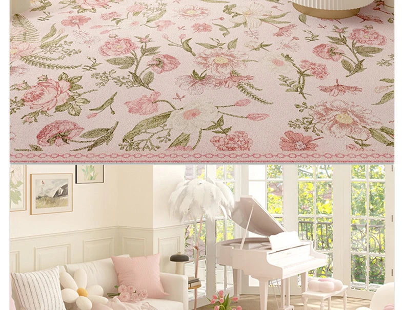 Pink Plush Luxury Rococo Floral Girl Pink Rugs