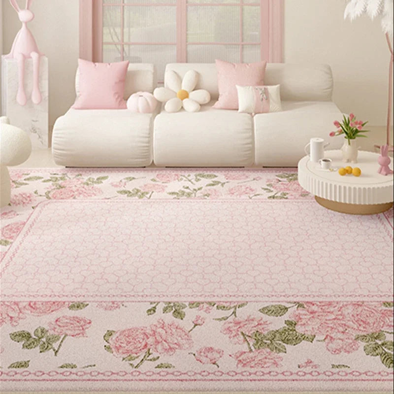 Pink Plush Luxury Rococo Floral Girl Pink Rugs