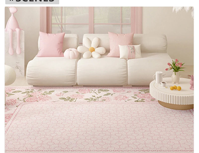 Pink Plush Luxury Rococo Floral Girl Pink Rugs