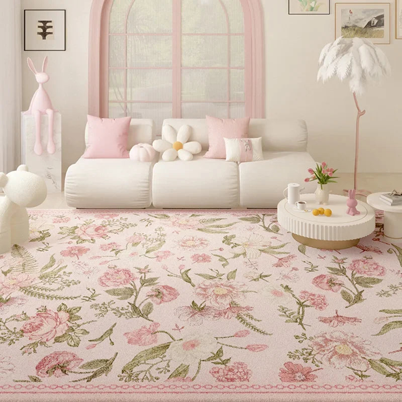 Pink Plush Luxury Rococo Floral Girl Pink Rugs