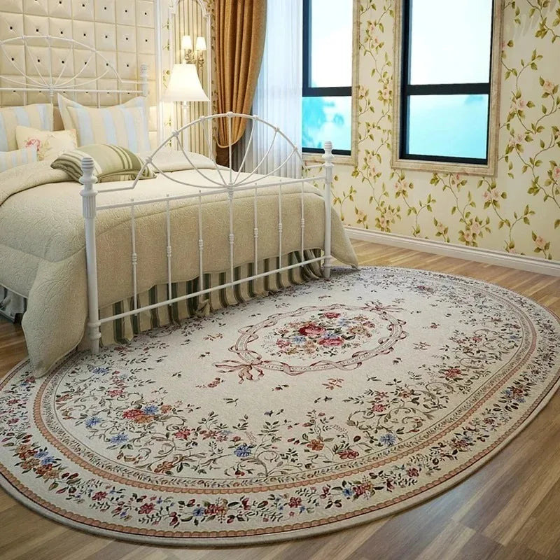 Oval Plush European Pastoral Floral Rug