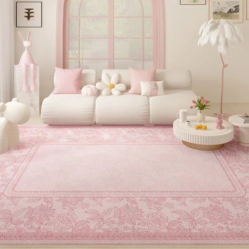 Pink Plush Luxury Rococo Floral Girl Pink Rugs