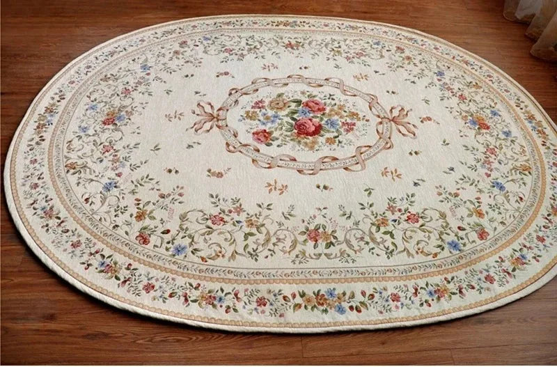 Oval Plush European Pastoral Floral Rug