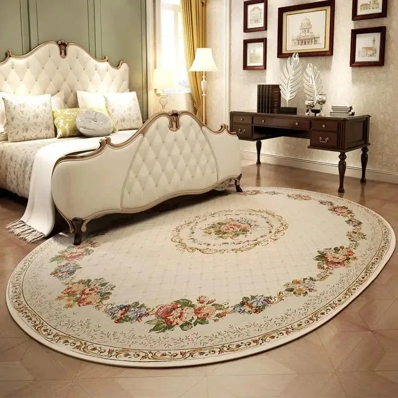 Oval Plush European Pastoral Floral Rug
