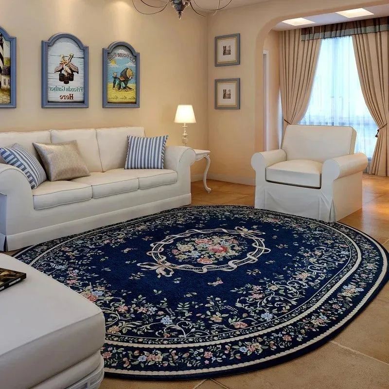 Oval Plush European Pastoral Floral Rug