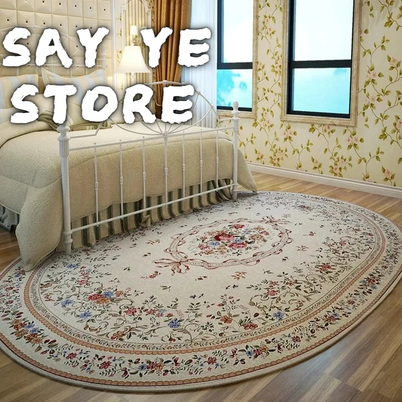 Oval Plush European Pastoral Floral Rug