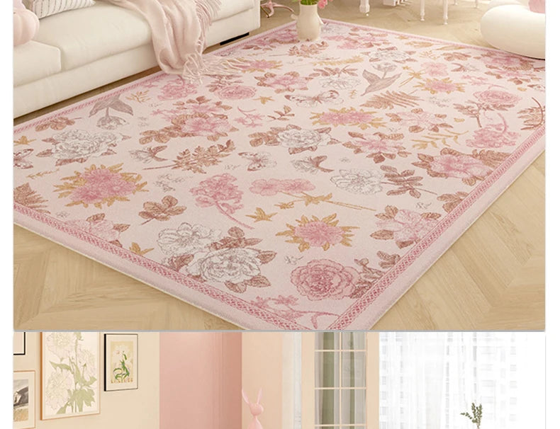 Pink Plush Luxury Rococo Floral Girl Pink Rugs