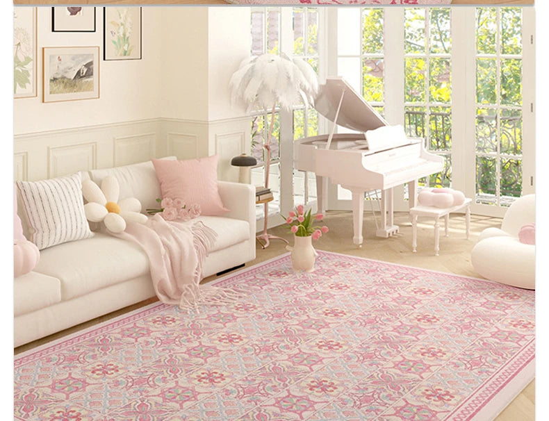 Pink Plush Luxury Rococo Floral Girl Pink Rugs