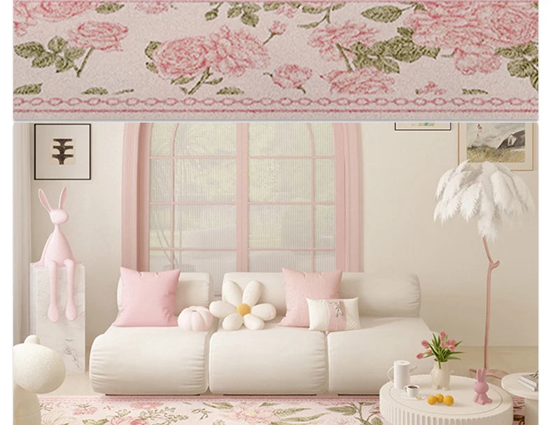 Pink Plush Luxury Rococo Floral Girl Pink Rugs