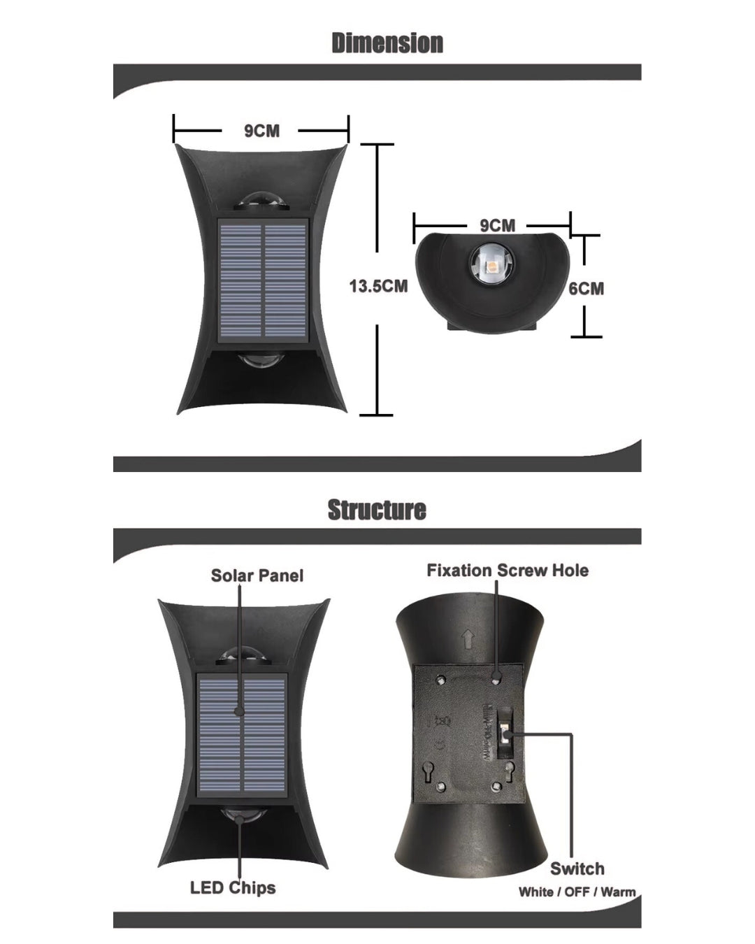 Up and Down Solar Powered External Wall Light