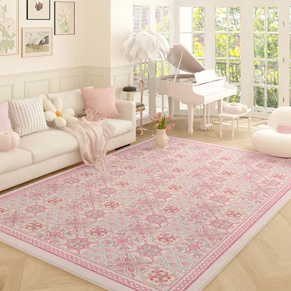 Pink Plush Luxury Rococo Floral Girl Pink Rugs