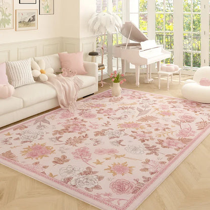 Pink Plush Luxury Rococo Floral Girl Pink Rugs