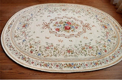 Oval Plush European Pastoral Floral Rug