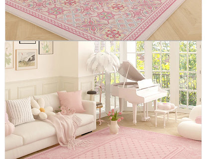 Pink Plush Luxury Rococo Floral Girl Pink Rugs
