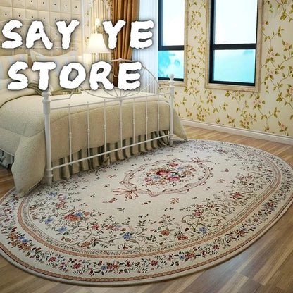 Oval Plush European Pastoral Floral Rug